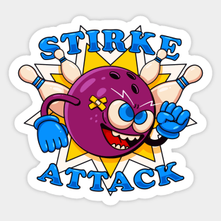 Strike attack, illustration of bowling ball mascot attacking skittles Sticker